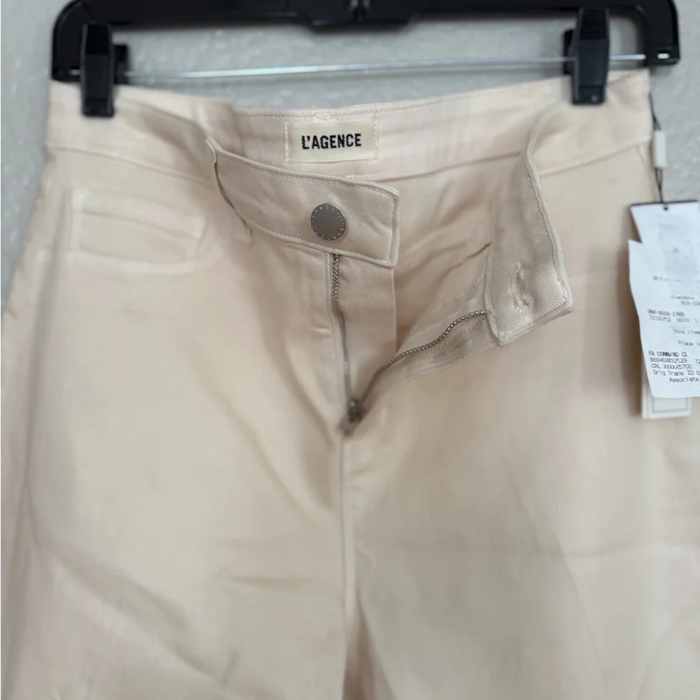 L'Agence Wanda Coated High Rise Crop Wide Leg Jeans in French Vanilla